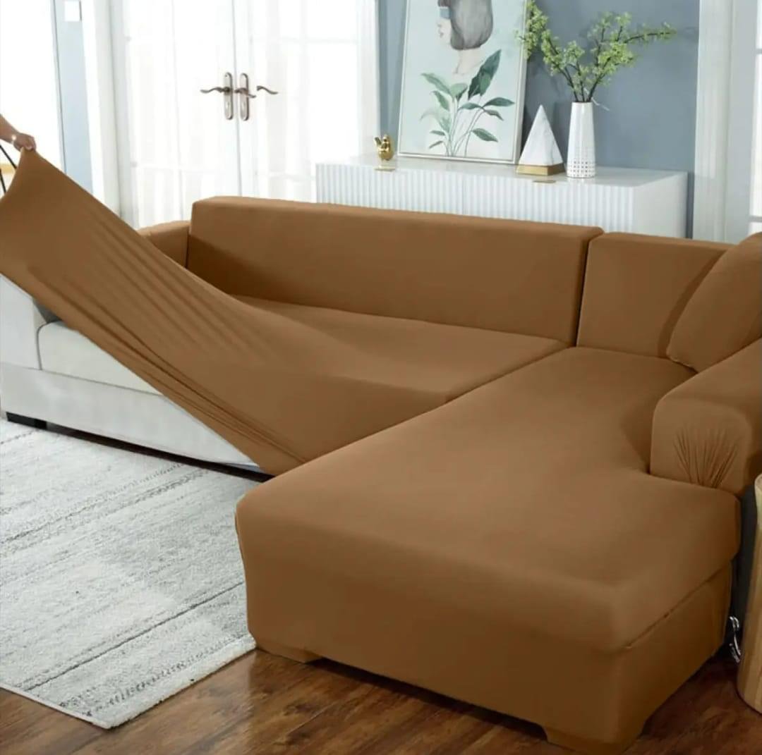 L Shape Sofa Cover - Medium Brown