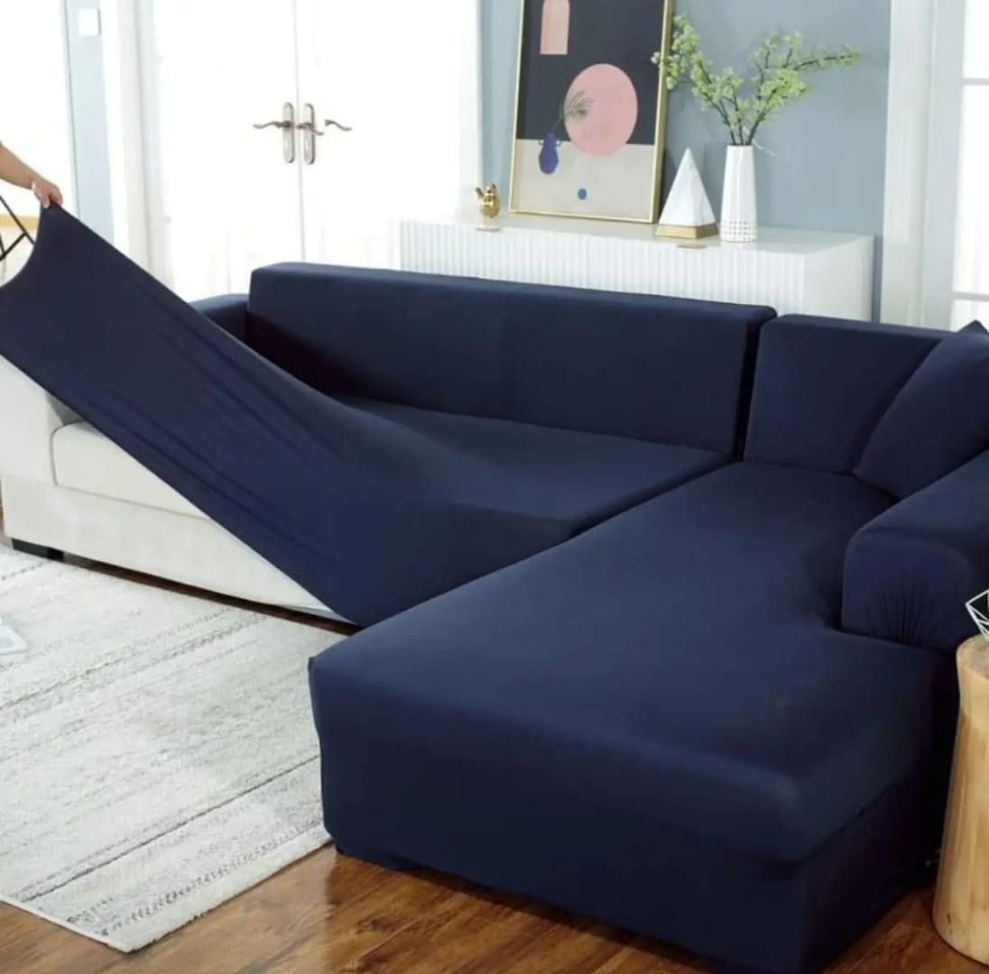 L Shape Sofa Cover - Navy Blue