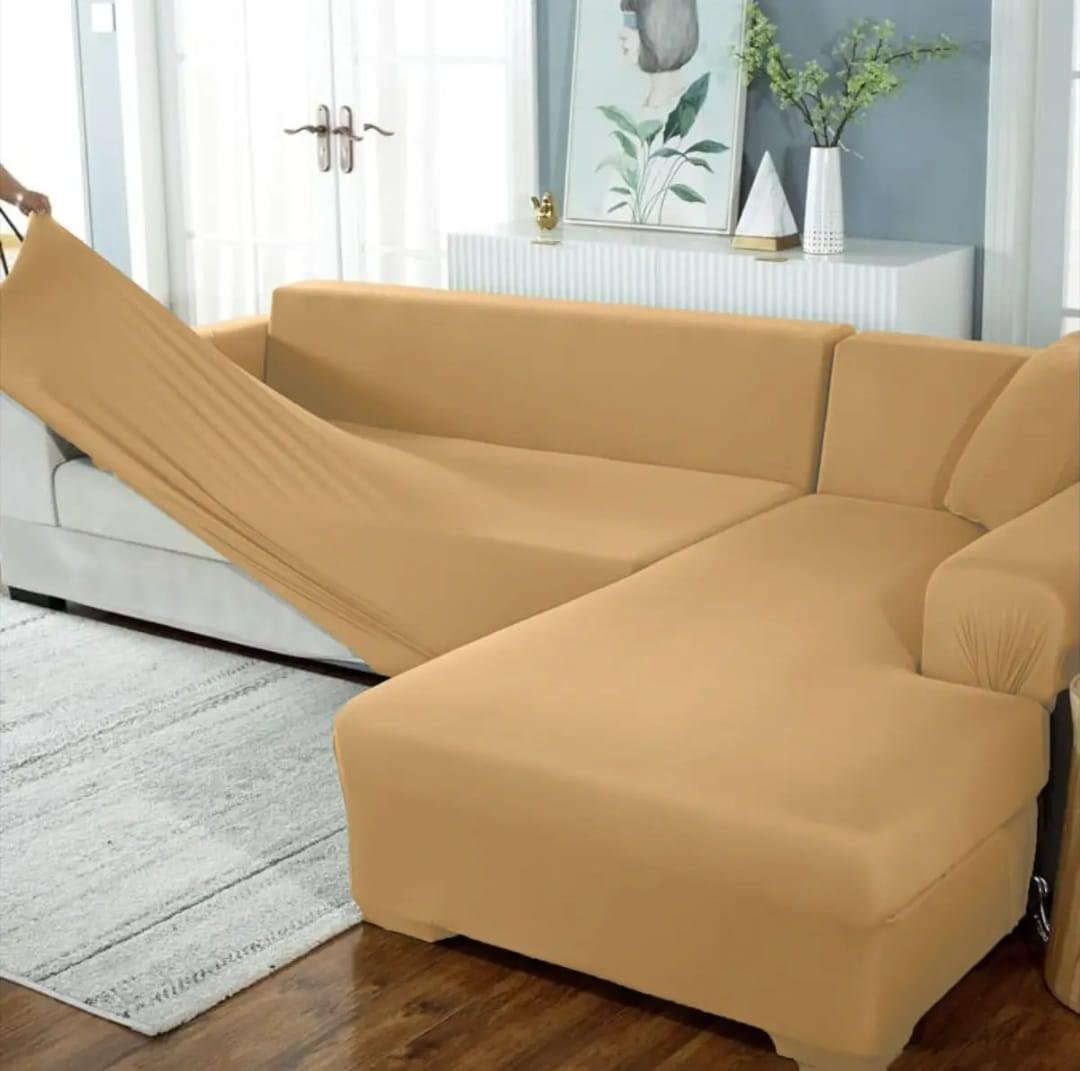 L Shape Sofa Cover - Camel
